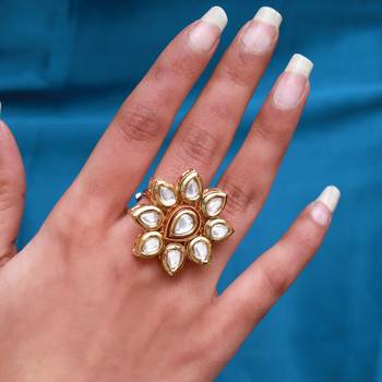 Maroon & green color meena work kundan ring for women 1