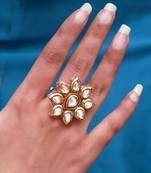 Maroon & green color meena work kundan ring for women