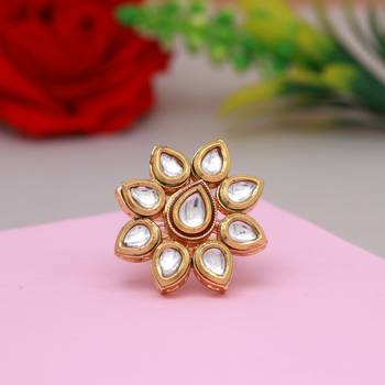 Maroon & green color meena work kundan ring for women 2