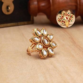 Maroon & green color meena work kundan ring for women 3
