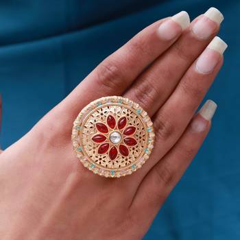 Maroon & firozi color copper finger ring 1