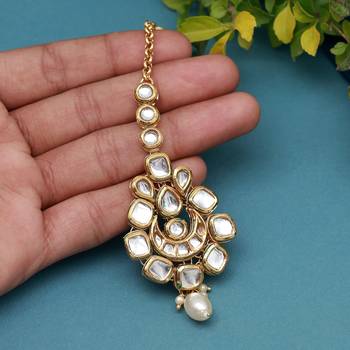 White color meena work kundan maang tikka 1