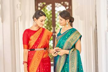 Red & Green Color Banarasi Style Style Soft silk blend Handloom Combo Sarees For Women 6