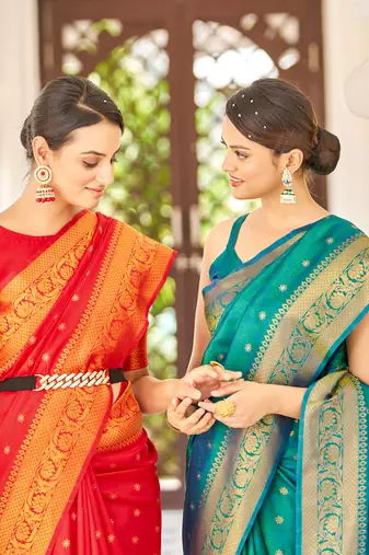 Red & Green Color Banarasi Style Style Soft silk blend Handloom Combo Sarees For Women