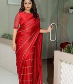 Red Colour Rangoli Silk Heavy Work Stitched Blouse Saree With Stitched Blouse