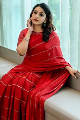 Red Colour Rangoli Silk Heavy Work Stitched Blouse Saree With Stitched Blouse 2