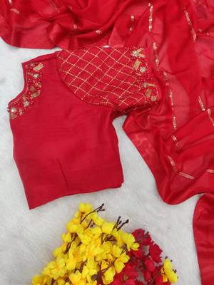 Red Colour Rangoli Silk Heavy Work Stitched Blouse Saree With Stitched Blouse 3