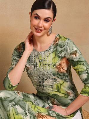 women green cotton blend abstract printed straight kurta 2