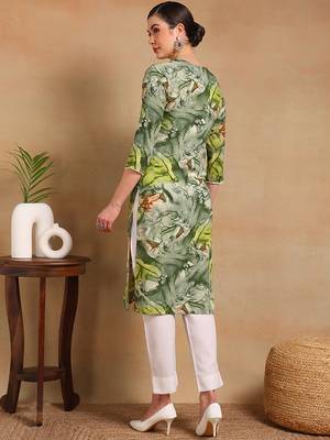 women green cotton blend abstract printed straight kurta 4