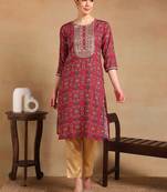 women pink viscose rayon ethnic motifs printed straight kurta