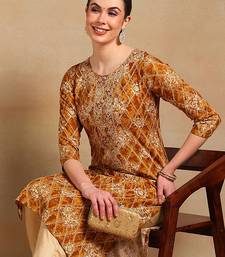 women orange viscose rayon ethnic motifs printed straight kurta