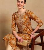women orange viscose rayon ethnic motifs printed straight kurta