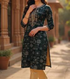 women green silk blend ethnic motifs printed straight kurta