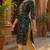 women green silk blend ethnic motifs printed straight kurta
