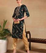 women green viscose rayon chevron printed straight kurta