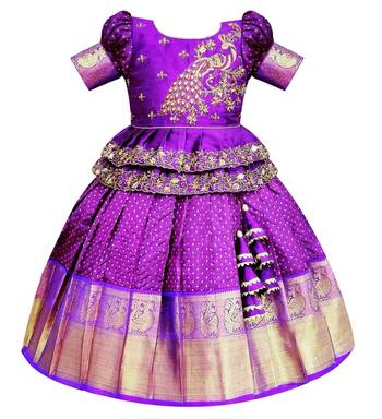 Royal Purple & Gold Embroidered Pavadai Set for Girls 1