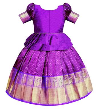 Royal Purple & Gold Embroidered Pavadai Set for Girls 2