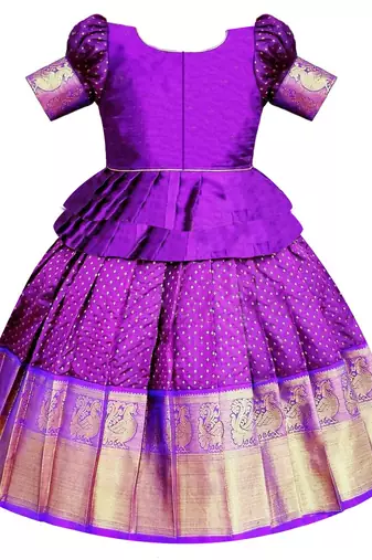 Royal Purple & Gold Embroidered Pavadai Set for Girls
