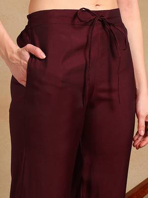 Burgundy Silk Embroidered Kurta Pant with Dupatta 5