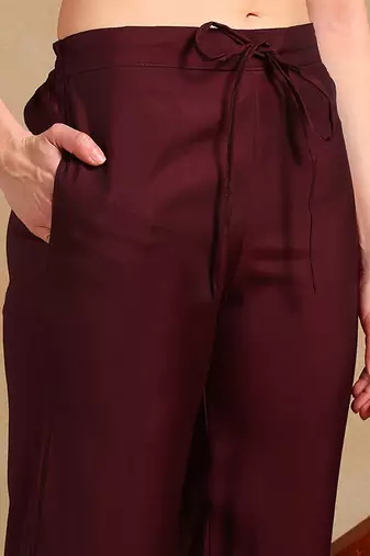 Burgundy Silk Embroidered Kurta Pant with Dupatta