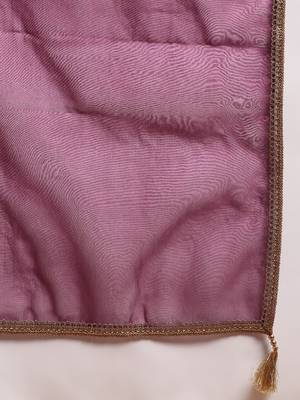 women purple silk blend solid yoke design flared empire kurta pant with dupatta 5