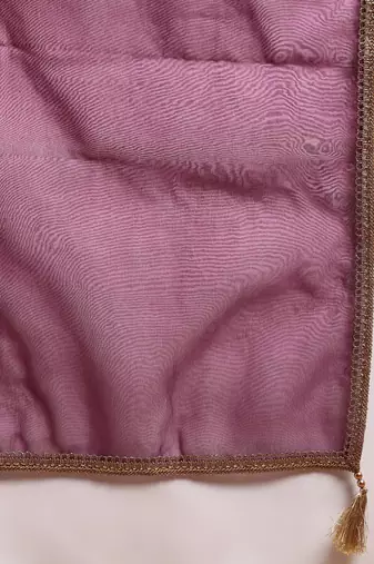 women purple silk blend solid yoke design flared empire kurta pant with dupatta