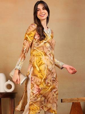 women mustard viscose rayon tie and dye printed straight kurta 1