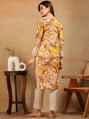 women mustard viscose rayon tie and dye printed straight kurta 4
