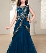 Teal Blue new stone and Embroidery work half saree styled kids lehenga choli for girls