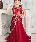 Elegant Red Indo-Western Gown with Dupatta Drape for Girls