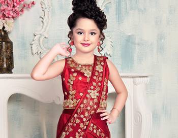 Elegant Red Indo-Western Gown with Dupatta Drape for Girls 2