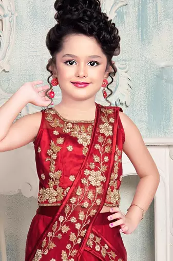 Elegant Red Indo-Western Gown with Dupatta Drape for Girls