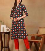 women charcoal cotton abstract printed straight kurta