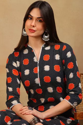 women charcoal cotton abstract printed straight kurta