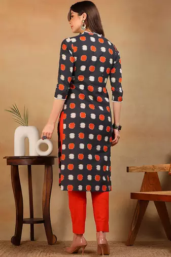 women charcoal cotton abstract printed straight kurta