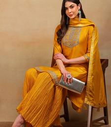 Mustard Silk Zari Work Palazzo Set
