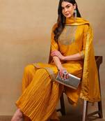 Mustard Silk Zari Work Palazzo Set