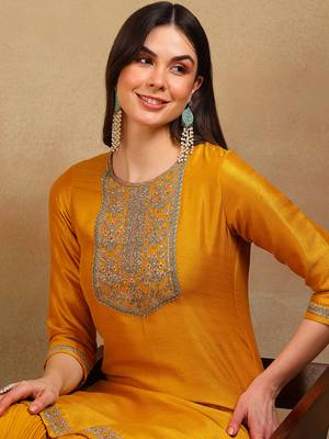 Mustard Silk Zari Work Palazzo Set 2