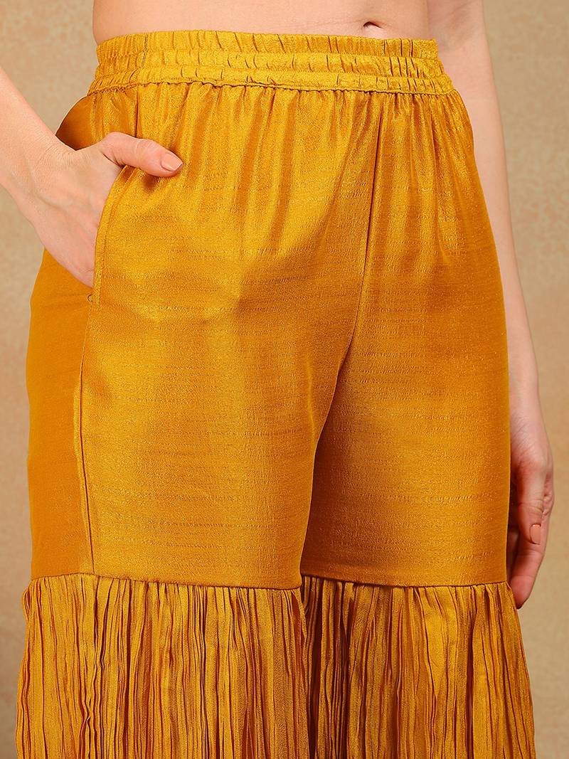 Mustard Silk Zari Work Palazzo Set