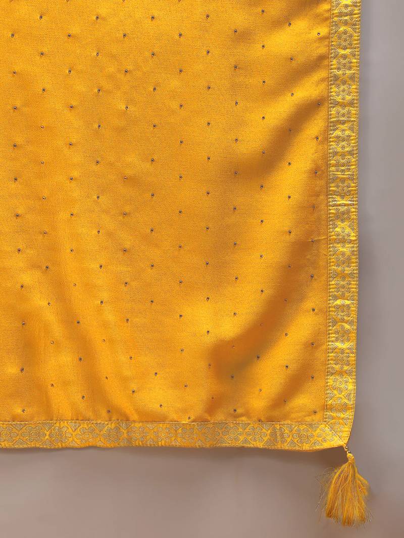 Mustard Silk Zari Work Palazzo Set