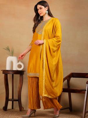 Mustard Silk Zari Work Palazzo Set 5