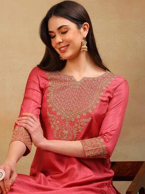 women rust silk blend solid embroidered straight kurta pant with dupatta 2