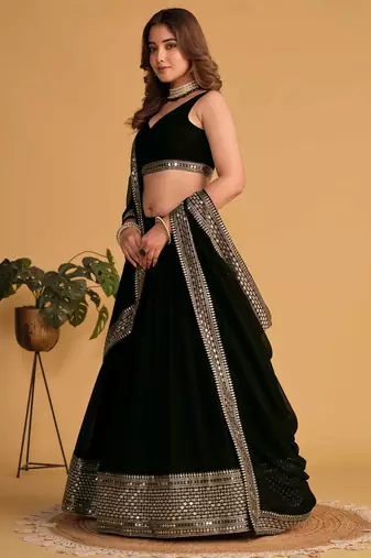 black georgette lehenga set choli with dupatta with zari embroidery