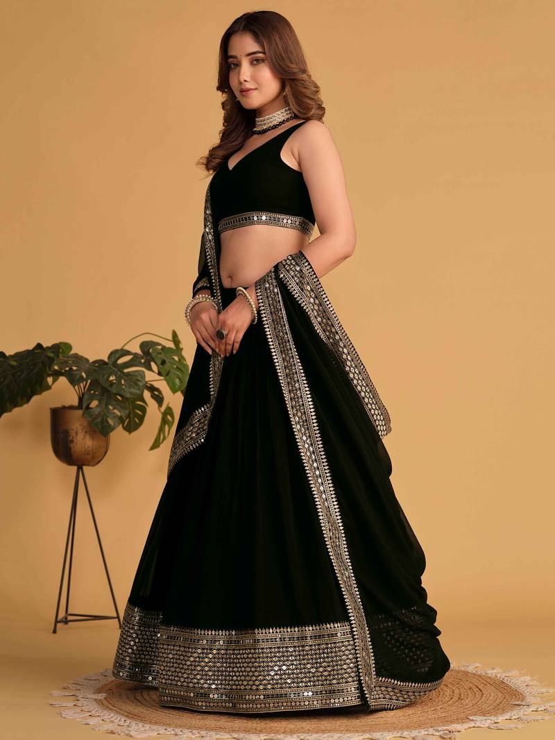 Black Georgette Bollywood Lehenga Choli Set with Stunning Zari Embroidery