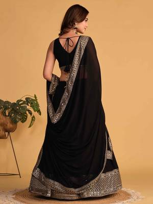black georgette lehenga set choli with dupatta with zari embroidery 3