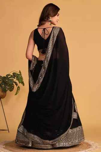 black georgette lehenga set choli with dupatta with zari embroidery