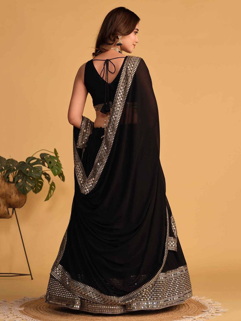 Black Georgette Bollywood Lehenga Choli Set with Stunning Zari Embroidery