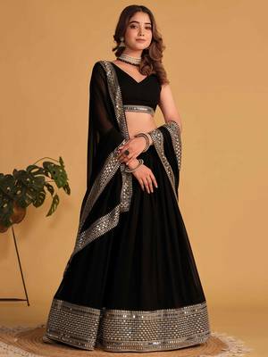 black georgette lehenga set choli with dupatta with zari embroidery 4