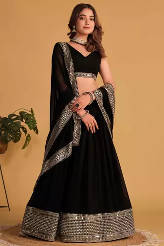 black georgette lehenga set choli with dupatta with zari embroidery