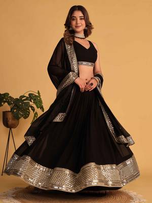 black georgette lehenga set choli with dupatta with zari embroidery 5